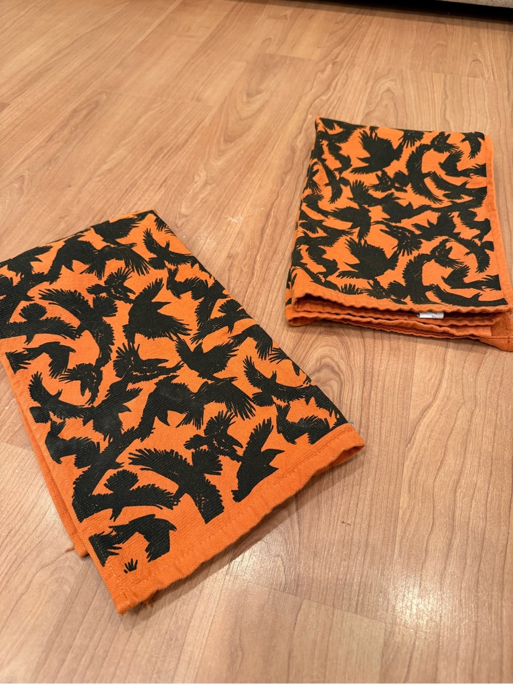 Orange and Black Bird Print Towels